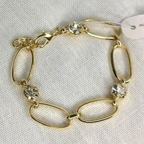 Sorrelli Jewelry - SORRELLI Paige Crystal Tennis Bracelet Gold Plated Chain Link Paperclick